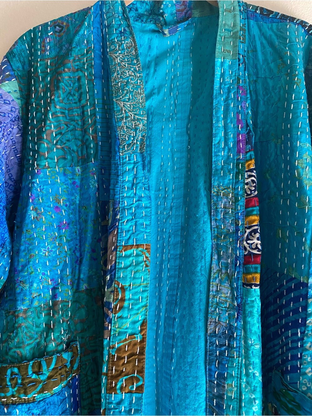 Kantha Kimono Patola Jacket Handmade Jacket Patchwork Kimono Robe - Picture 7 of 16